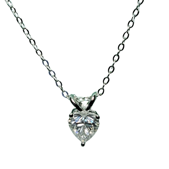 Jewelry - 925 Silver Certified 1 Carat Moissanite Heart Pendant Necklace